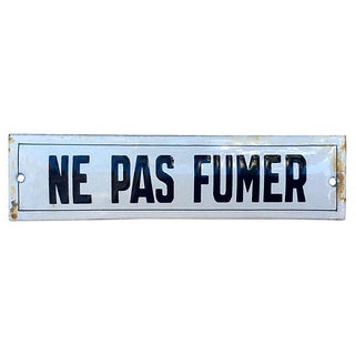 Vintage French Enamel No Smoking Sign For Sale