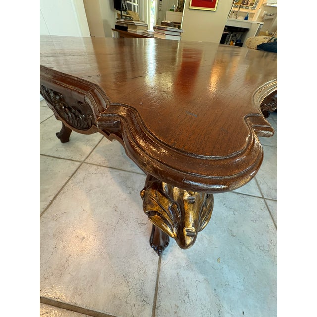 Mid 20th Century Oversized Large Vintage Carved Wood Coffee Table With Claw Feet & Gilded Accents For Sale - Image 13 of 16