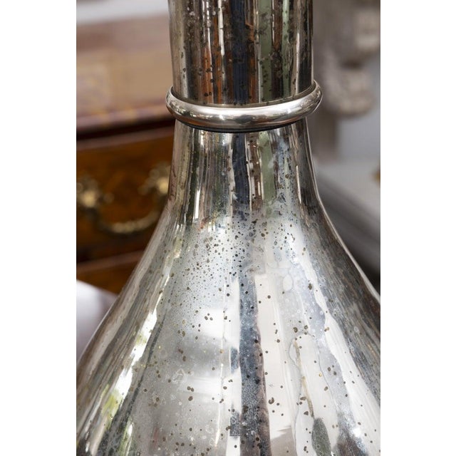 Mid 20th Century Pair of Tall Mercury Glass Bottle-Form Table Lamps For Sale - Image 5 of 7