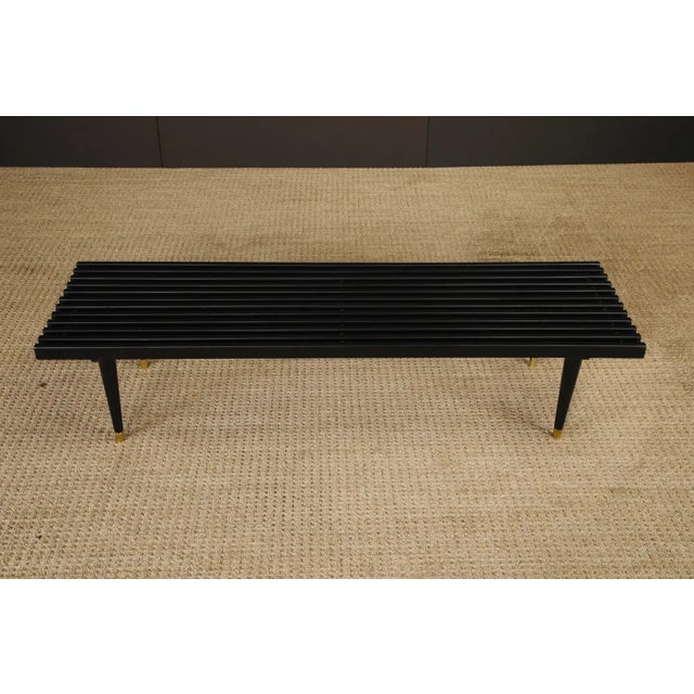 George Nelson Mid-Century Modern Slatted Wood Bench or Table W Brass Sabots, Refinished, 1960s For Sale - Image 4 of 15