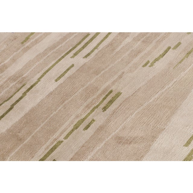 Textile Rug & Kilim’s Modern Geometric Striped Beige-Brown Cream and Green Silk For Sale - Image 7 of 10