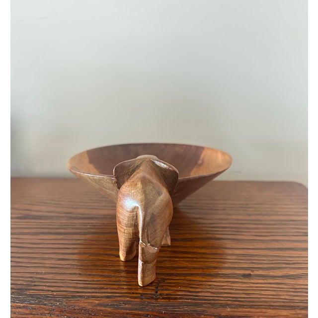 Mid-Century African Hand-Carved Wooden Elephant Catchall Bowl For Sale - Image 4 of 6