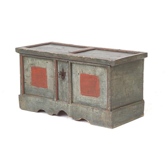 Wood Antique Rustic Farmhouse Folk Art Painted Bridal Chest For Sale - Image 7 of 9