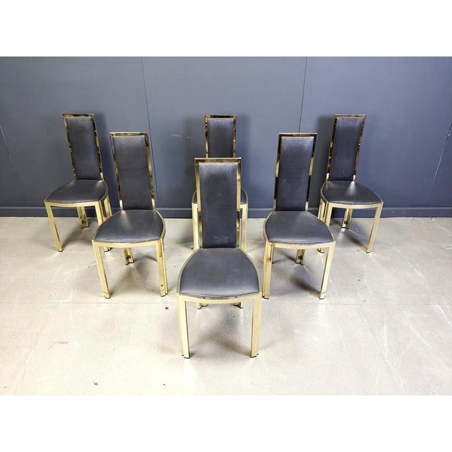 Vintage French Dining Chairs in Brass, 1970s, Set of 6 For Sale - Image 12 of 13