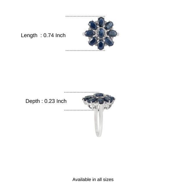 Blue Midnight 5.06 Ct Blue Sapphire & Diamond Floral Cluster Cocktail Ring, Size 7 For Sale - Image 8 of 12