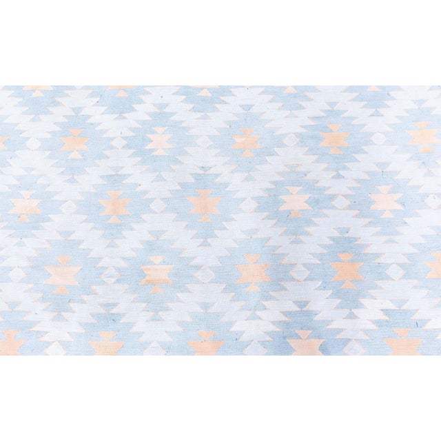 Doris Leslie Blau Vintage Indian Dhurrie Geometric Blue Flatweave Cotton Rug For Sale - Image 4 of 9