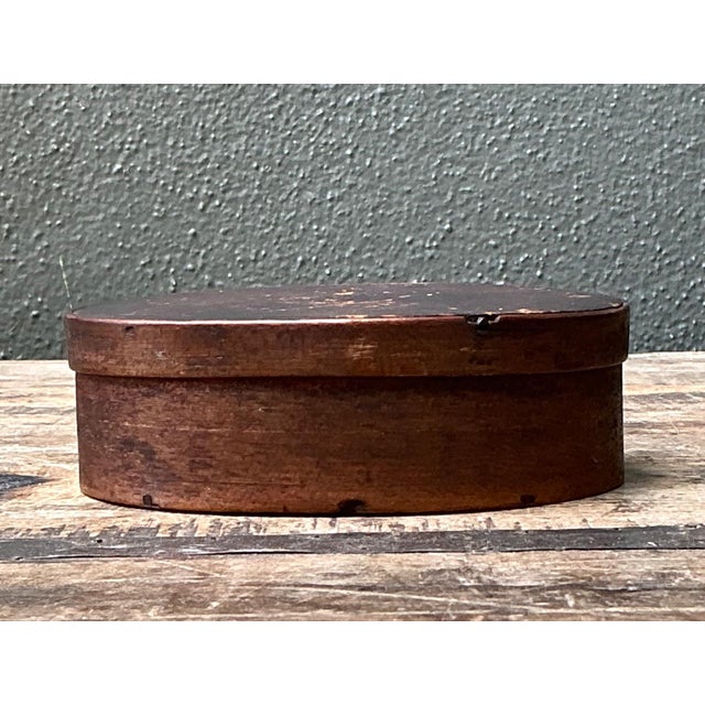 Vintage Rustic Shaker Style Wooden Oval Box For Sale - Image 4 of 17