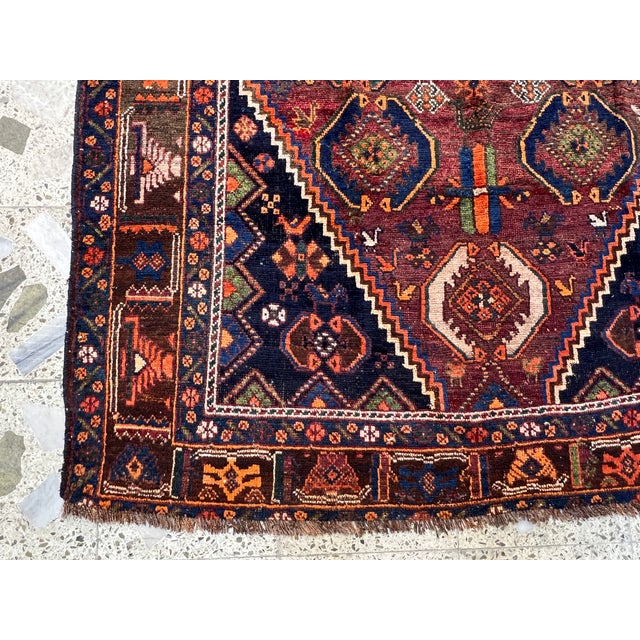 Hand-Knotted Antique Qashqai Tribal Shiraz Wool Area Rug - 4'10" X 6'5" For Sale - Image 4 of 13