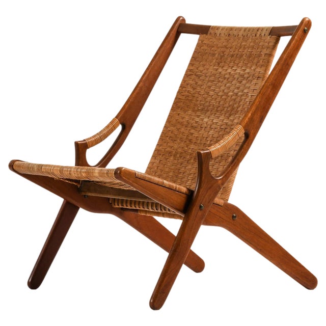 Easy Chair in Teak and Woven Cane attributed to Arne Hovmand-Olsen, 1950s For Sale