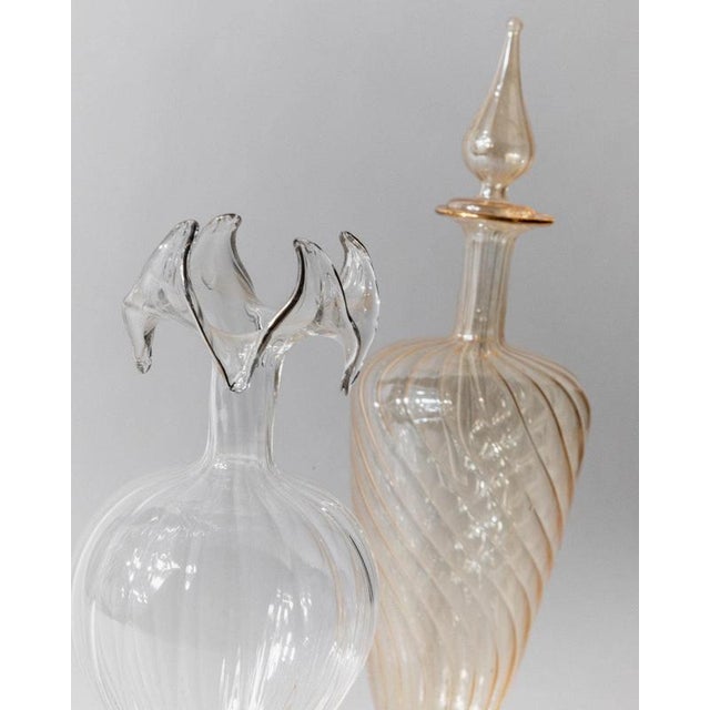 Vintage Hand-Blown Orange and Clear Murano Glass Perfume Bottles with Stoppers, 1940s, Set of 2 For Sale - Image 9 of 11