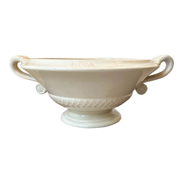 Vintage Art Deco Sarreguemines France Porcelain Bowl, Footed With Handles For Sale