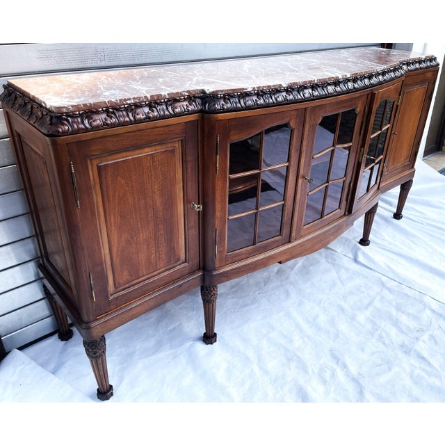 Large Walnut Buffet with Carved Legs and Royal Rouge Griotte Marble Top, 19th Century For Sale - Image 15 of 18