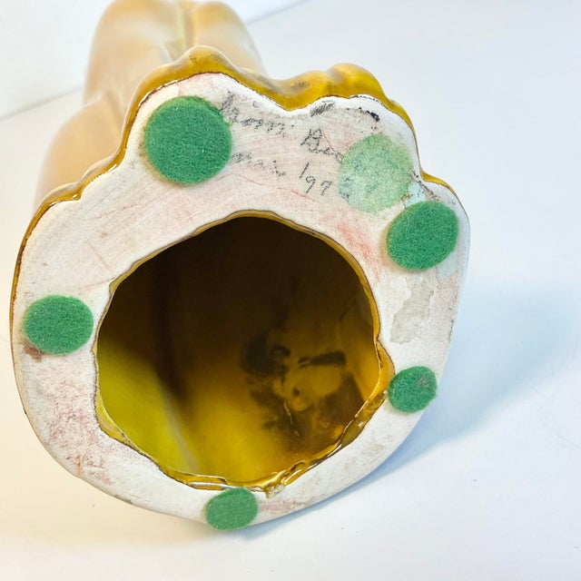 1973 Vintage Art Deco Boho Chic Folk Art Majolica Ceramic Cat Figural - 17" Tall, Artist Signed For Sale - Image 12 of 13