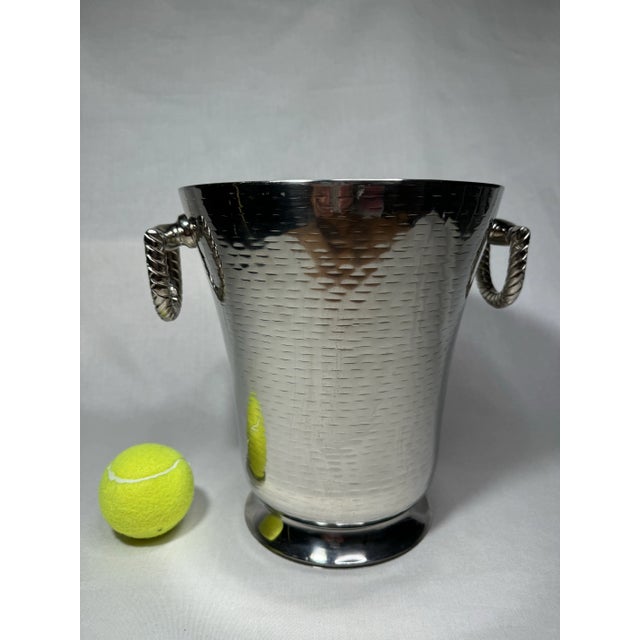 Vintage Traditional Silver Finish Hammered Metal Insulated Ice Bucket For Sale - Image 11 of 12