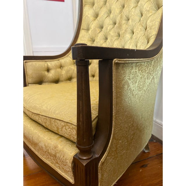 Yellow 1960s Regency or Louis XVI Style Traditional Tufted Armchair, High Back For Sale - Image 8 of 12