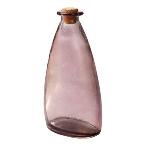 Vintage Handblown Amethyst Studio Glass Bottle Sculpture With Cork – 10.5” Modern Art Glass