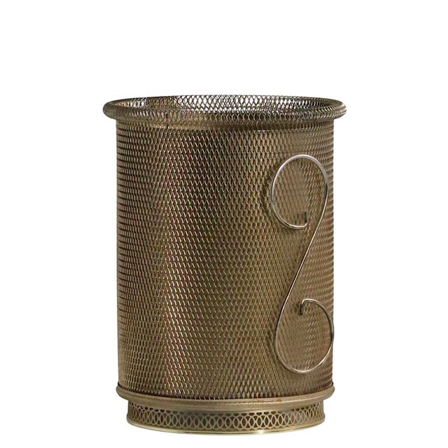 Mid 20th Century Hollywood Regency Gold Tone Metal Mesh Trashcan For Sale - Image 9 of 12