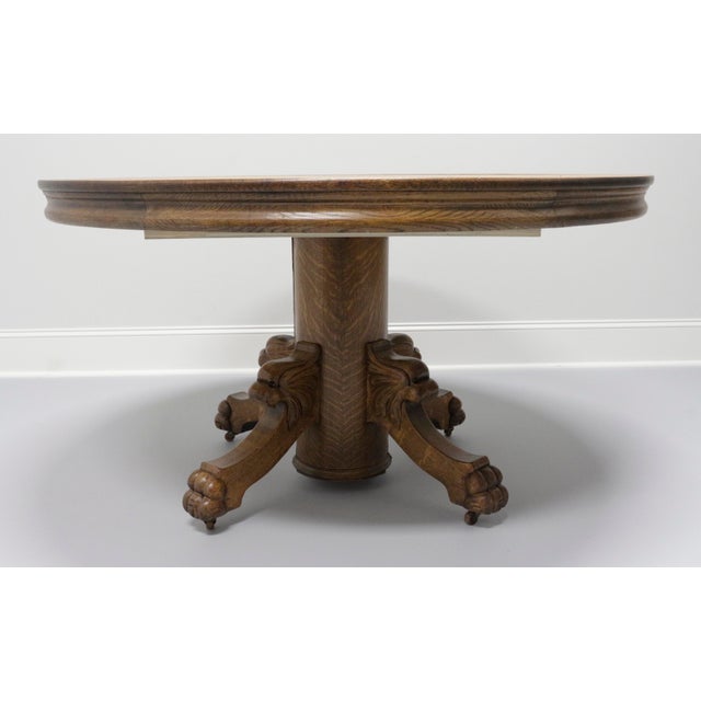 Antique Round Quartersawn Tiger Oak Dining Table With Paw Feet Chairish