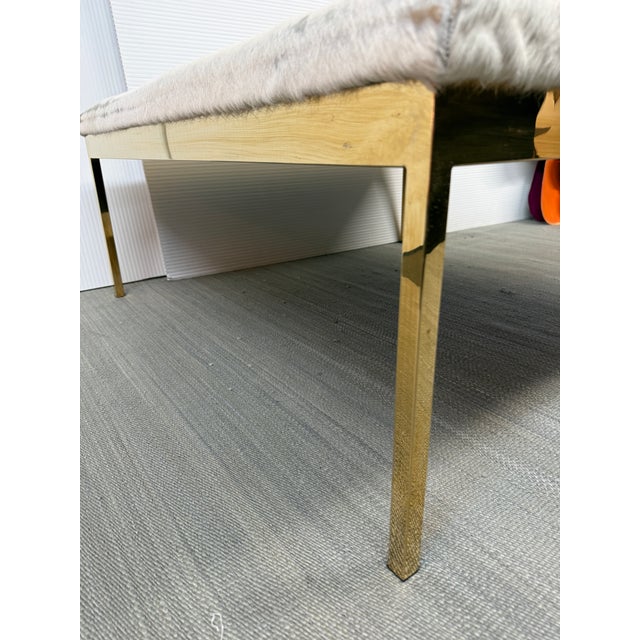 Modern Square Cowhide Ottoman + Brass Frame For Sale - Image 12 of 12