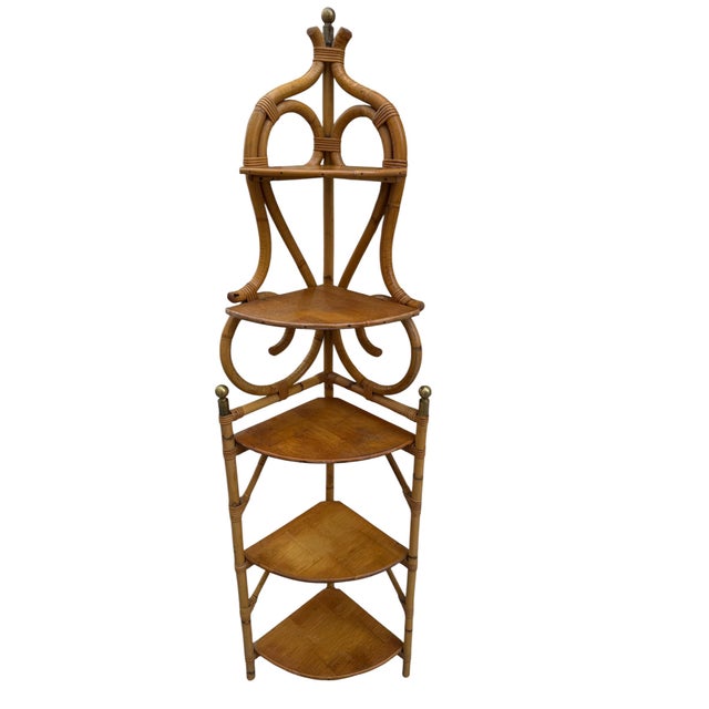 Beautiful 1960s rattan corner shelf. Handcrafted in the south of France.