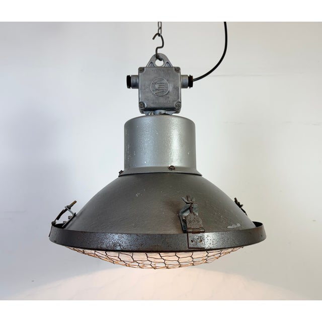 Industrial Grey Hammer Paint Pendant Lamp from Elektrosvit, 1960s For Sale - Image 11 of 18