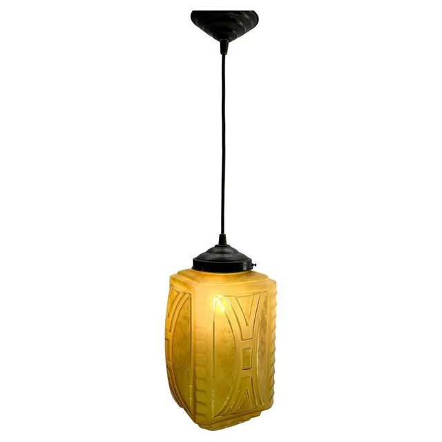 Art Deco Ceiling Lamp with Glass Shade, Belgium, 1930s For Sale - Image 12 of 12