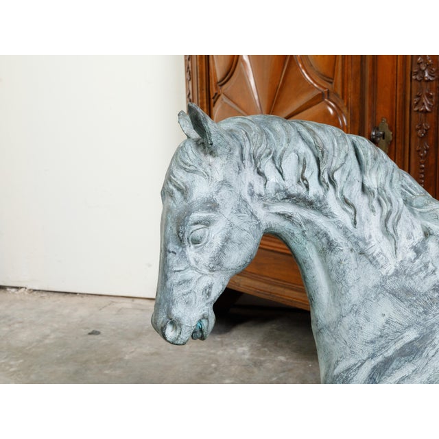French Midcentury Bronze Horse Statue with Raised Hoof and Patina For Sale In Atlanta - Image 6 of 12