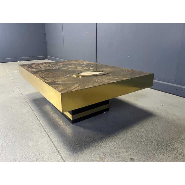 Metal Etched Brass and Agate Coffee Table from Felix De Boussy, Belgium, 1980s For Sale - Image 7 of 15