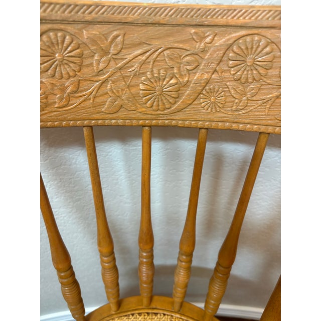 Wood Circa 1900 Antique Oak Pressed-Back Youth Chair With Cane Seat For Sale - Image 7 of 12