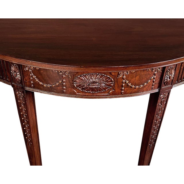 Handsome English George III Hepplewhite Style Carved Mahogany Demilune Table For Sale In San Francisco - Image 6 of 10