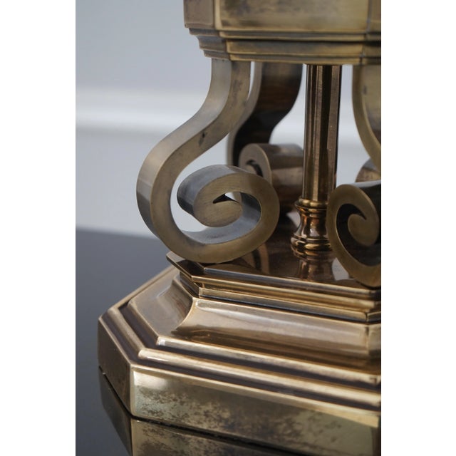 Metal Pair Stiffel Brass Table Lamps W. Shades For Sale - Image 7 of 12