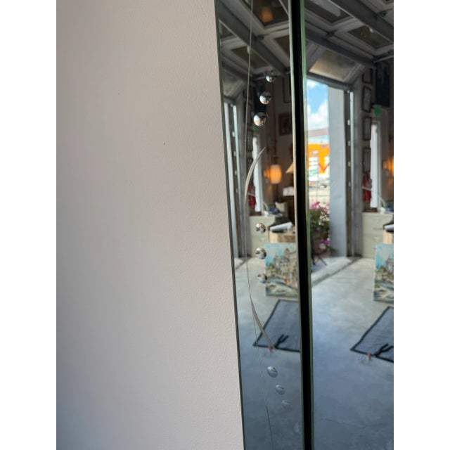 Wood 1960’s Hollywood Regency Venetian Etched Wall Mirror With Chrome Accents/ Sold For Sale - Image 7 of 9