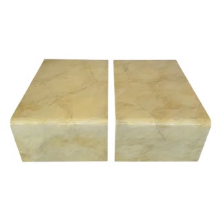 1980s Goatskin Parchment Pair Coffee Tables For Sale