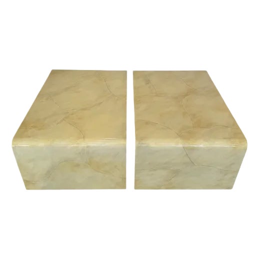 1980s Goatskin Parchment Pair Coffee Tables For Sale