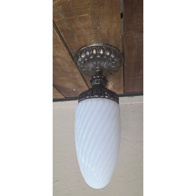 Art Deco Vintage Art Deco Milk Glass Globe Flush Mount Ceiling Light Hallway Entry Fixture For Sale - Image 3 of 11