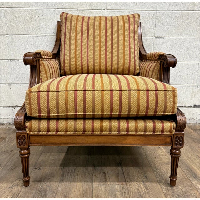 This is a stunning Ethan Allen Regency style arm chair or Bergere that is apparently custom made. Elements of Louis XV...