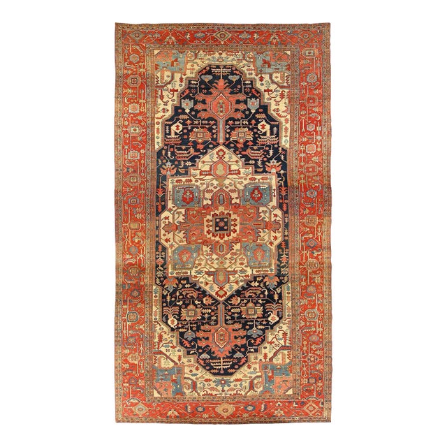 Mid 18th Century Persian Hand Knotted Antique Serapi Rug For Sale