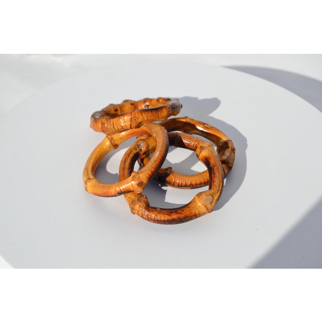 Mid 20th Century Burnt Bamboo Napkin Rings- Set of 4 For Sale - Image 5 of 8