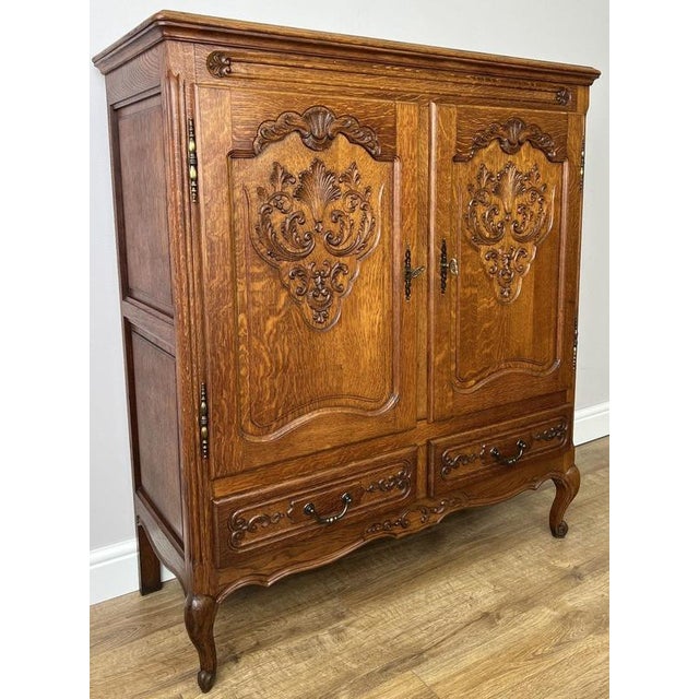 Vintage French Louis XIV Oak Sideboard with Carved Cupboard For Sale - Image 3 of 13