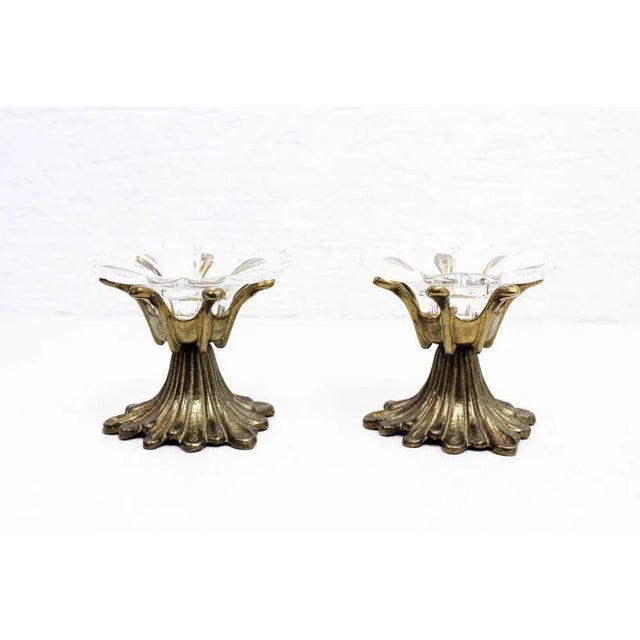 Mid-Century Modern Flowers Candle Holders in Bronze and Glass, 1960s, Set of 2 For Sale - Image 3 of 9