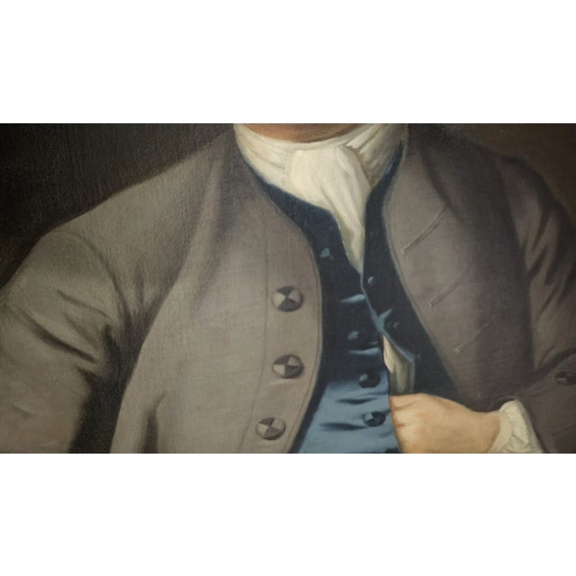Gray 18th C Early Anglo- American Colonial Gentleman Portrait Oil Painting on Canvas For Sale - Image 8 of 11
