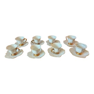 Set 8 Japanese Porcelain Lotus Shaped Demitasse Cups & Saucers, C1970s For Sale
