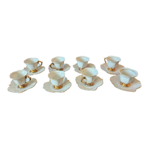 Set 8 Japanese Porcelain Lotus Shaped Demitasse Cups & Saucers, C1970s