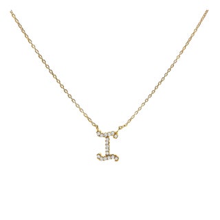 10K Yellow Gold Diamond Accent "I" Initial Script Style Pendant Necklace For Sale
