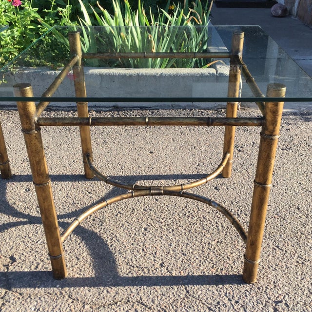 Asian Modern Steel & Glass End Tables in Faux Bamboo - a Pair For Sale In Denver - Image 6 of 13