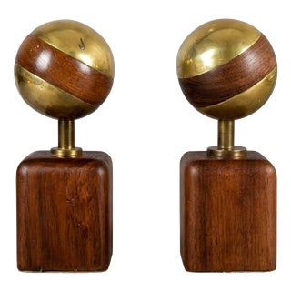 Brass and Wood Sphere Sculptures from Ardisur, Spain, 1970s, Set of 2 For Sale