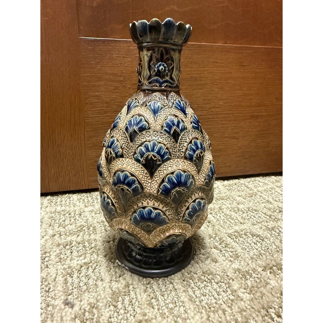 Late 19th Century Vintage Royal Doulton Carved Intricate Pattern Stoneware Vase - Beautiful - Pristine For Sale - Image 5 of 9