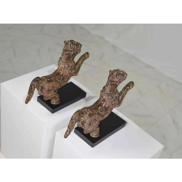 Brown Vintage Decorative Samurai Horse Figures on Lacquered Bases - a Pair For Sale - Image 8 of 13