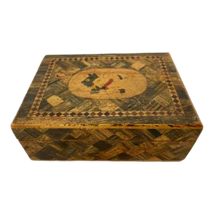 Vintage Hand-Crafted Wooden Box With a Pair of Scotties and Beautiful Parquet Designs From England - Circa 1940