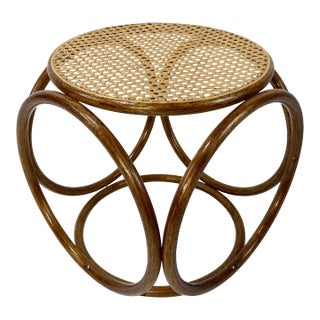 Vintage Bentwood and Cane Stool Ottoman or Drinks Table 1960s For Sale